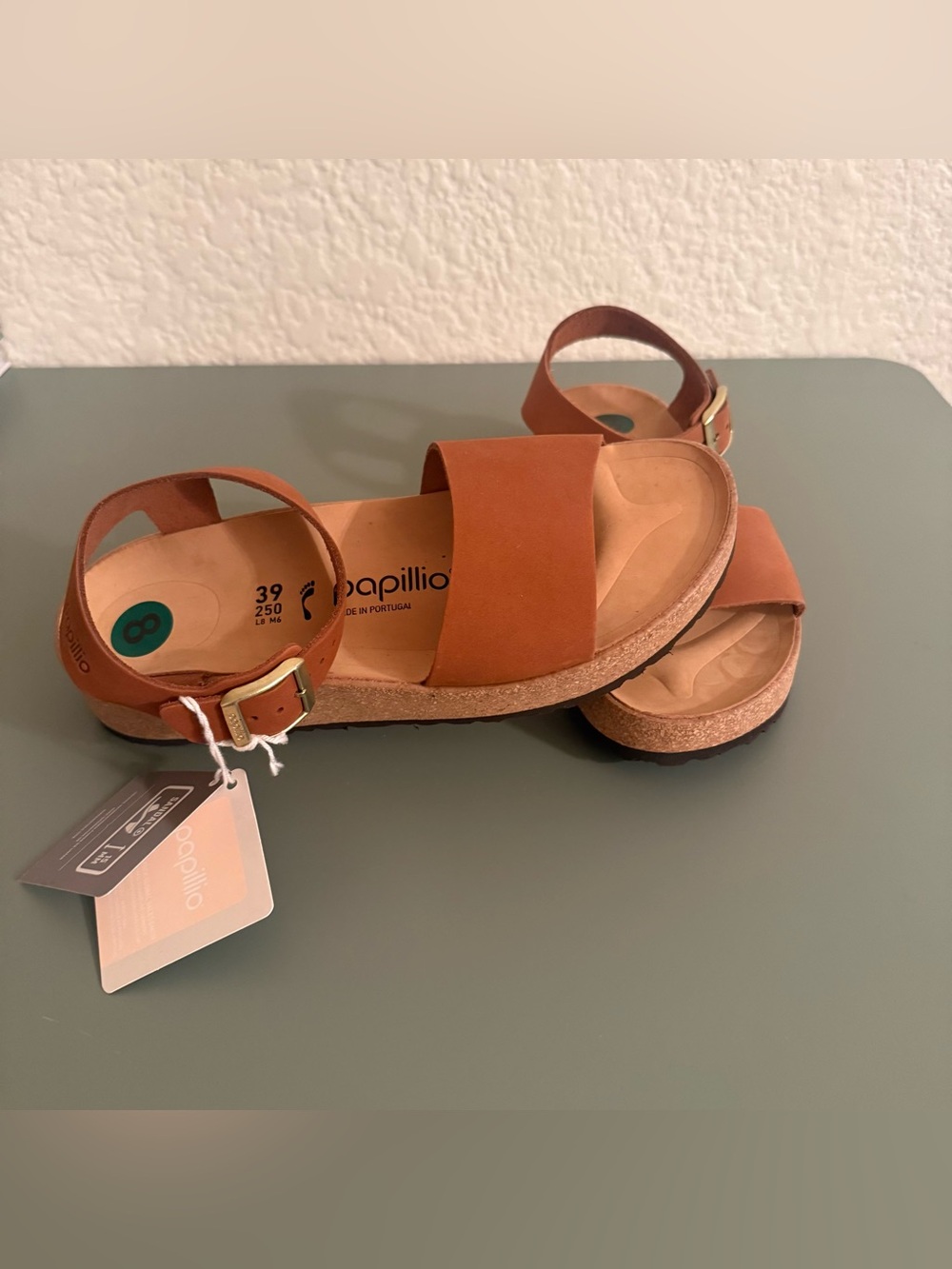 Birkenstock Papillio Glenda Pecan Nubuck Leather Ankle Strap Sandals NEW Size 8